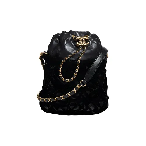 CHANEL Drawstring Goatskin Crossbody Bag, Shoulder Bag Unisex Black