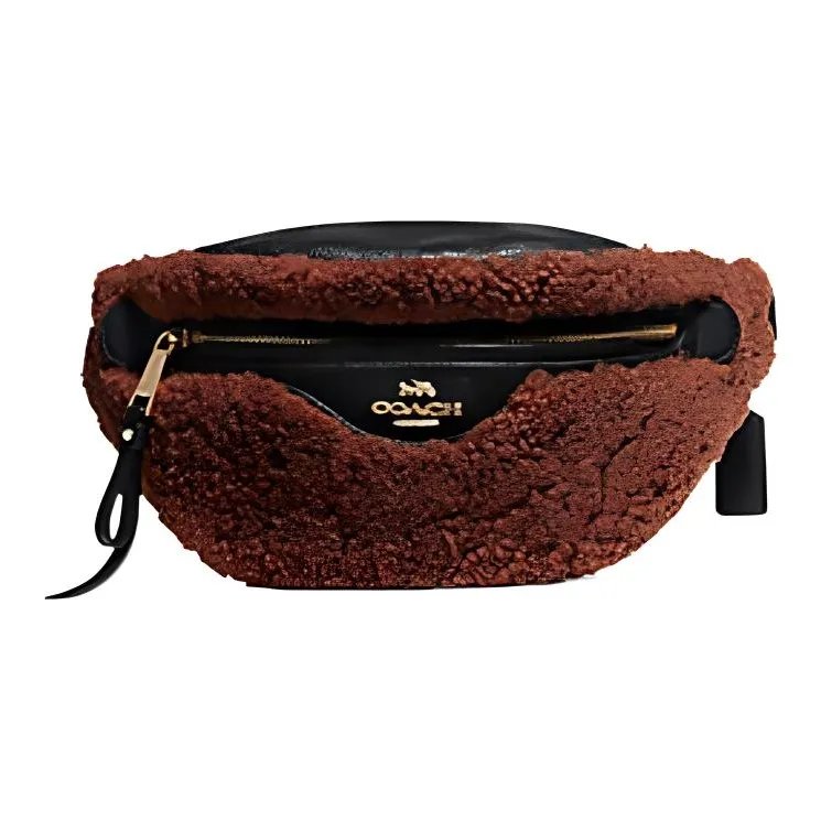 COACH Shearling Faux Suede With Pebbled Leather Sling Bag, Fanny Pack Tubas Women's Brown-0