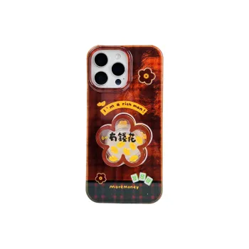 Wei Xin Acrylic Material Plaid Wealth Flower Stand Phone Cases Compatible With IPhone 16/15 Pro Max/Apple 13/14 Pro/Max