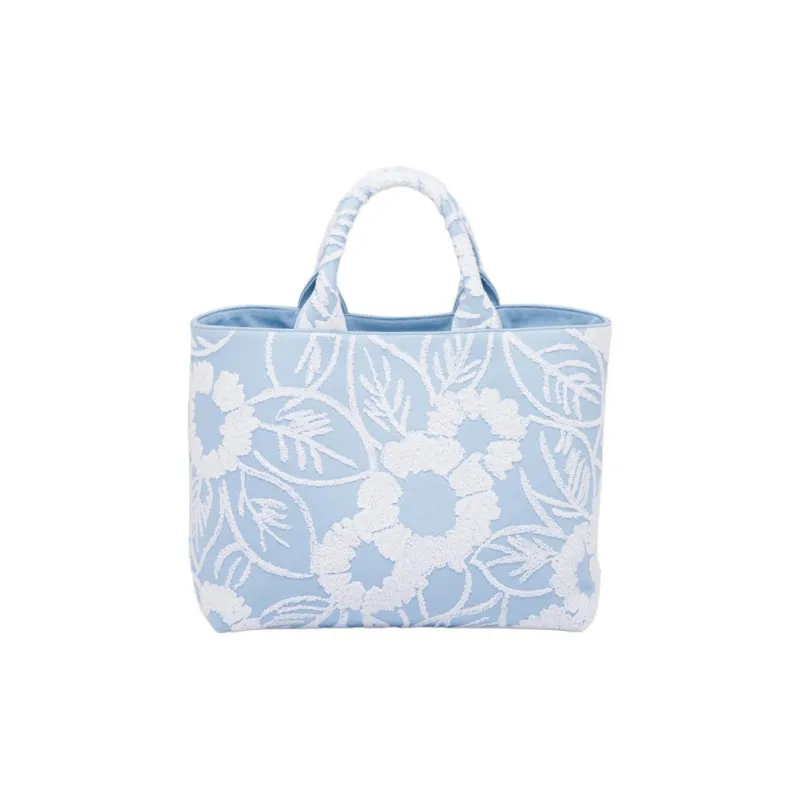 PRADA Fabric With Leather Accents Tote Bag Shopping Bag Handbag Women's Blue White Multicolor-1
