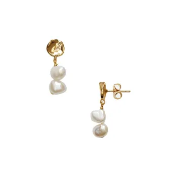 ANNI LU Brass 18K Gold-Plated E-Coated Freshwater Pearl Earrings Unisex White