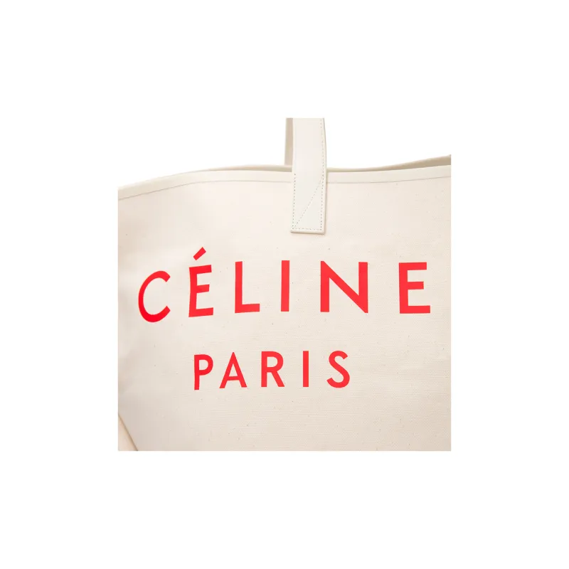 CELINE Canvas Tote Canvas Bag Shoulder Bag Shopping Bag Large Size Women's White-4