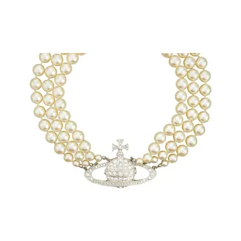 Vivienne Westwood Choker Three Row Pearl Bas Relief