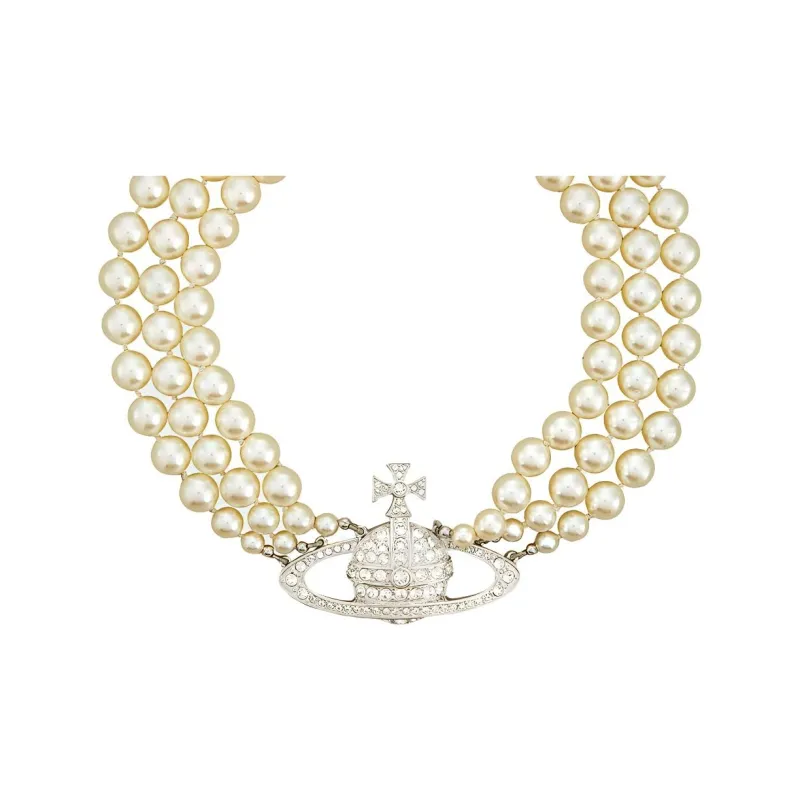 Vivienne Westwood Choker Three Row Pearl Bas Relief-0