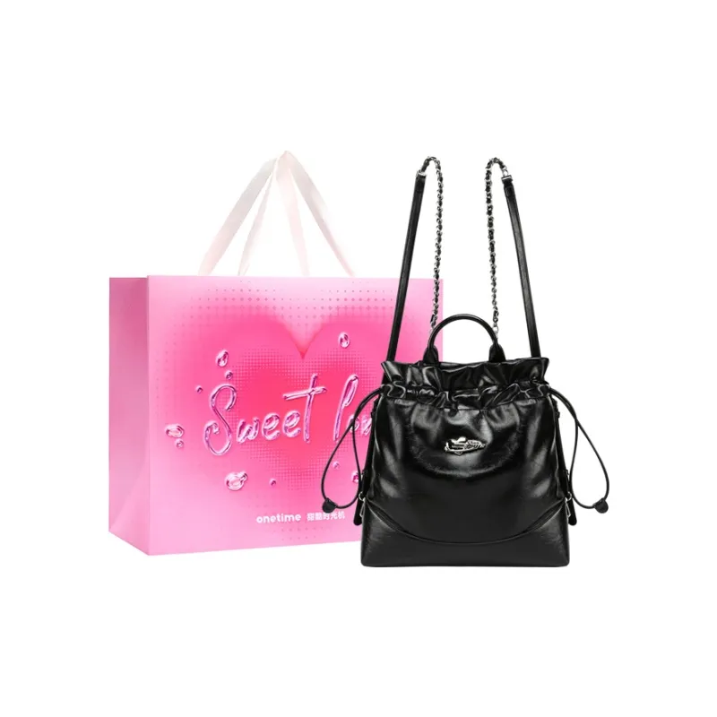 ONE TIME Synthetic Leather Thorn Heart Tote Bag Trash Bag Shoulder Bag Large Size Women's Metallic Silver/Black Oil Wax-5