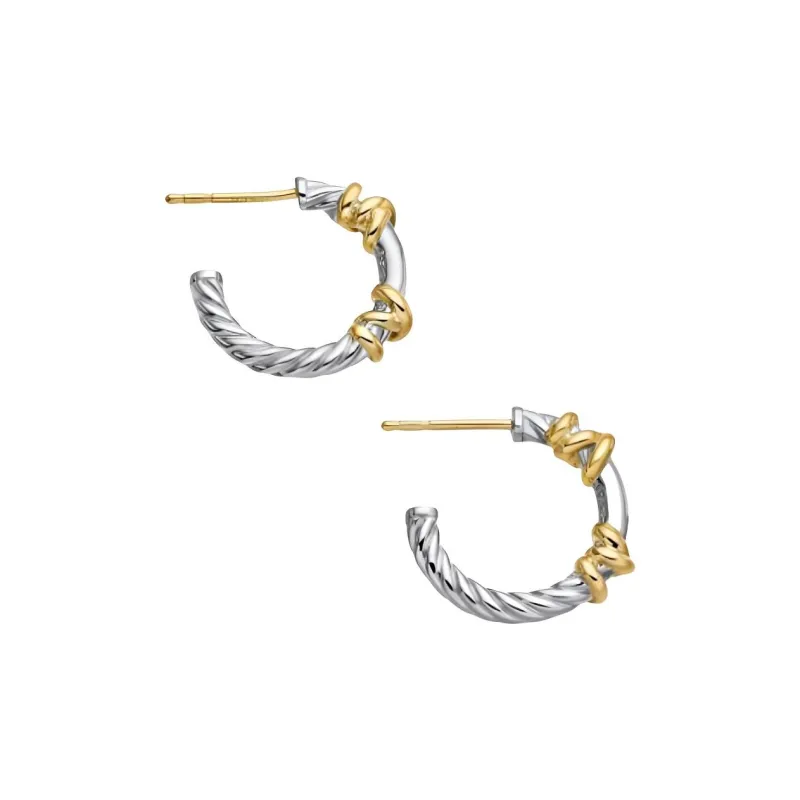 David Yurman 18K Yellow Gold And Sterling Silver Petite Helena Wrap Diamond Hoop Earrings-1
