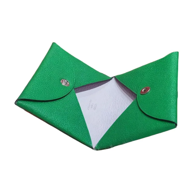 HERMES Calvi Mysore Goat Skin Wallet Coin Purse Card Holder Women's Mint Green/Light Purple-2