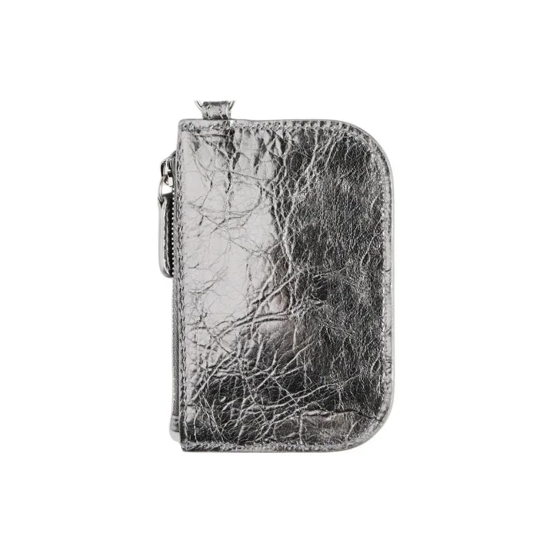 Balenciaga Le Cagole Lambskin Card Holder Wallet Coin Purses Women's Silver-3