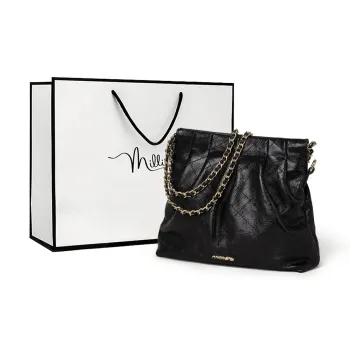 MILLIE'S Cow Leather Crinkle Bag, Underarm Shoulder Bag Regular Women's Black