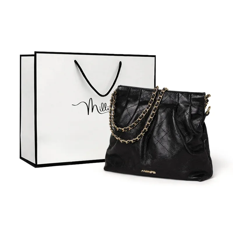 MILLIE'S Cow Leather Crinkle Bag, Underarm Shoulder Bag Regular Women's Black-0