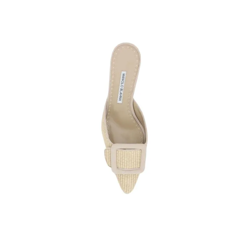 MANOLO BLAHNIK Maysalebi Closed Toe Slippers 5cm Women's Beige-3