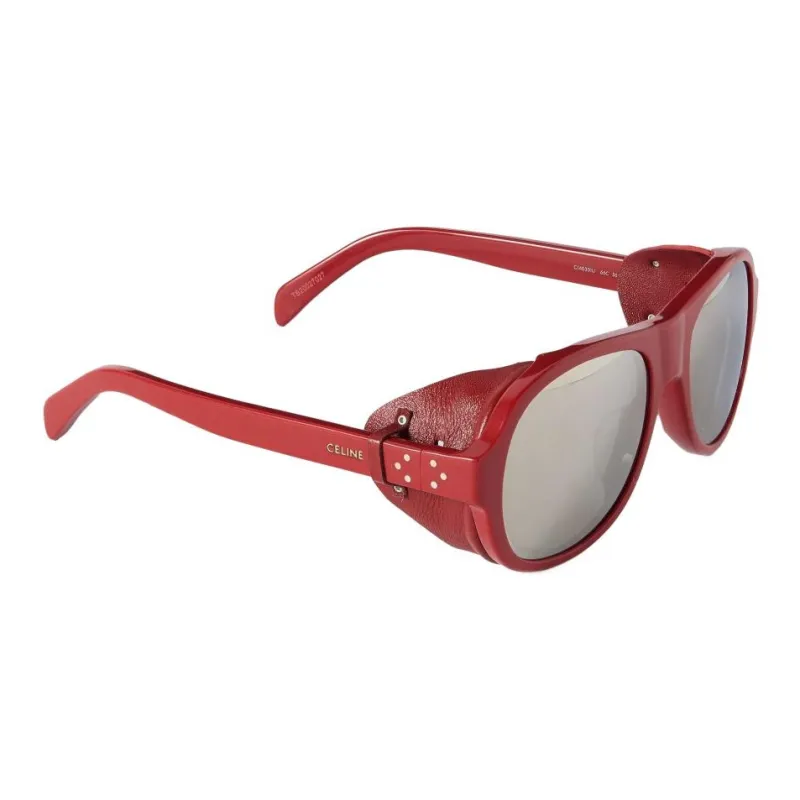 CELINE Leather Plate Aviator Sunglasses Men's Red-2