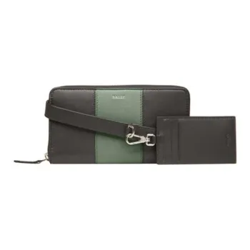 BALLY Cow Leather Card Holder Wallet Small Size Men's Black Green Multicolor