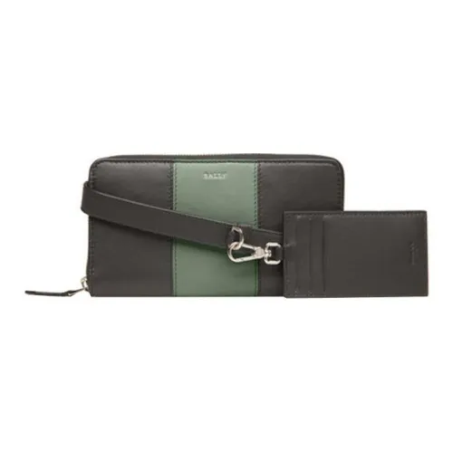 BALLY Cow Leather Card Holder Wallet Small Size Men's Black Green Multicolor