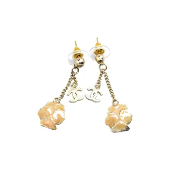 CHANEL 2013 Enamel Camellia Drop Push Back Costume Earrings