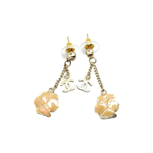CHANEL 2013 Enamel Camellia Drop Push Back Costume Earrings