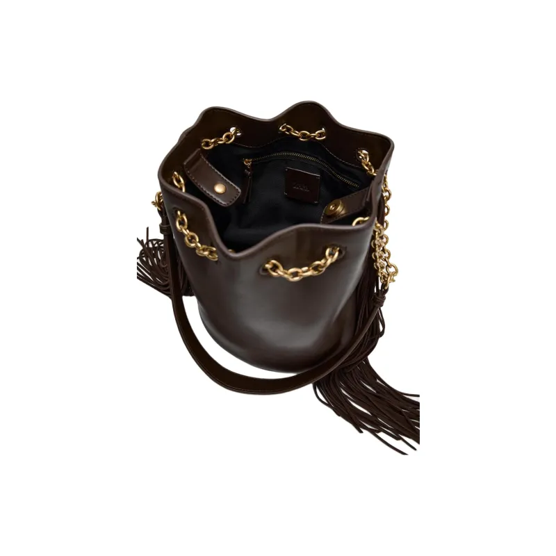 ZARA Artificial Leather Bucket Bags Shoulder Bags Large Size Women's Brown-4