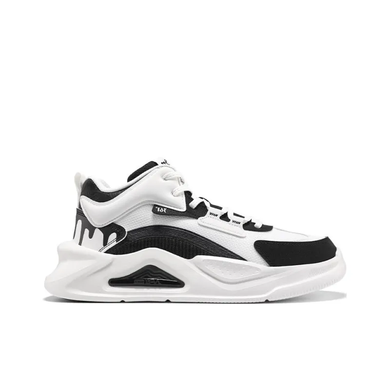 361° Jincheng Anti Slip And Wear Resistant Height Increasing Mid Top Casual Shoes Men's White Black-1