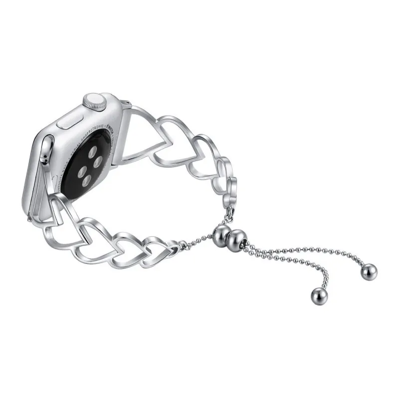 CHRROTA Compatibility With Apple IWatch 8th Generation 7654SE Heart Stainless Steel Metal Strap Watch Strap-3