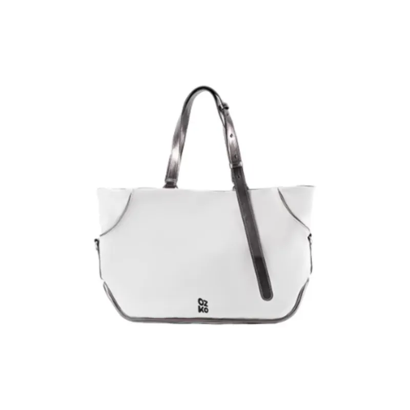 OZKO PU Toast Bag Tote Bag Shopping Bag Handbag Shoulder Bag Large Size Unisex Champagne/White Silver-0