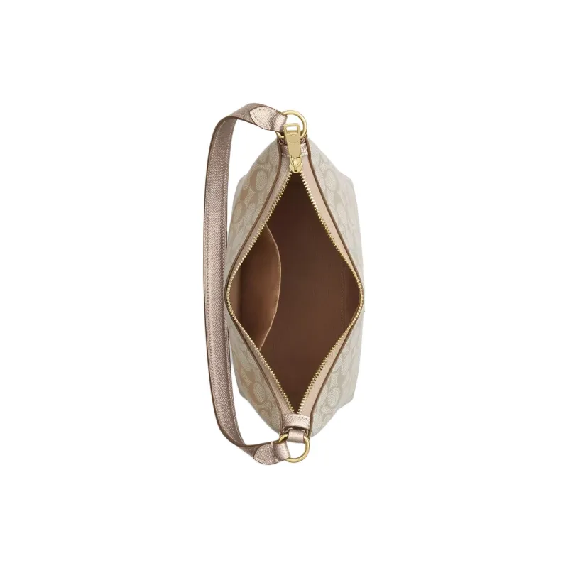 COACH Coated Canvas Portable Crossbody Bag, Shoulder Bag Trumpets Women's Champagne Gold-2