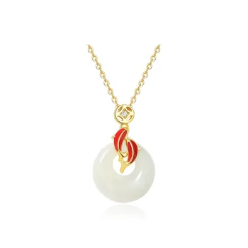 ZENGCAI New Chinese Style Chinese Fashion Trend, Niche Design Peace Buckle Necklace Pale Greenish White Jade Women's