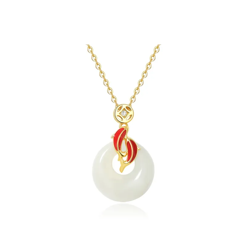 ZENGCAI New Chinese Style Chinese Fashion Trend, Niche Design Peace Buckle Necklace Pale Greenish White Jade Women's-0