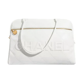 CHANEL Calfskin Bowling Bag Handbag Extra Large Women's White