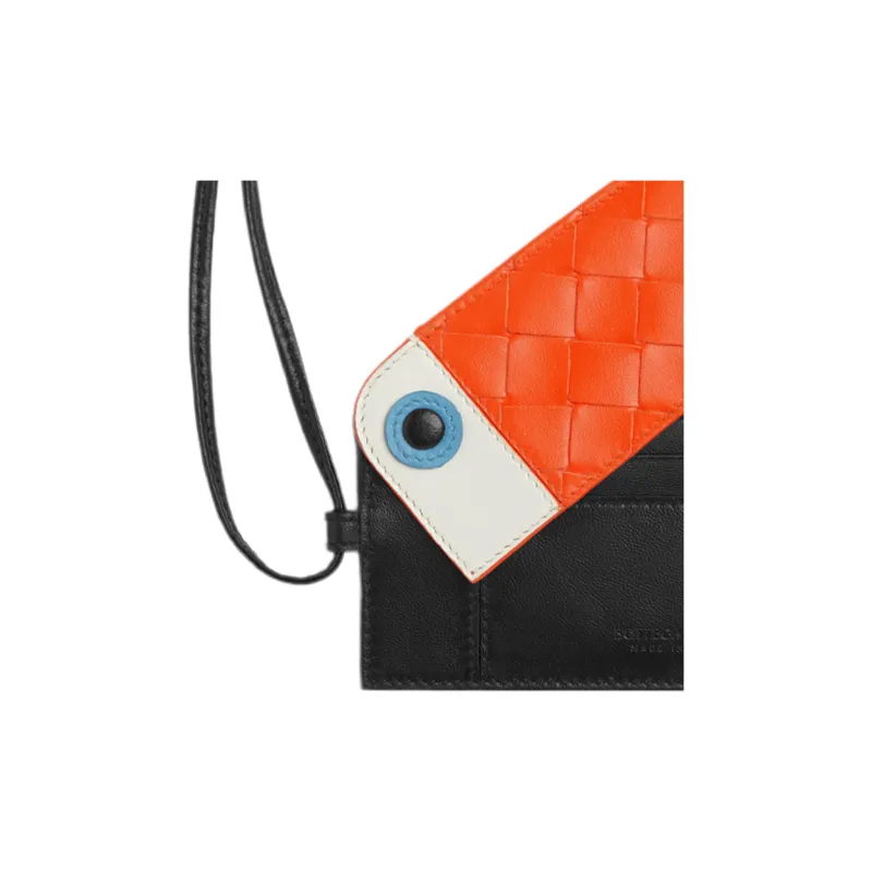 Bottega Veneta Lambskin Card Holder Women's Black/Orange-4