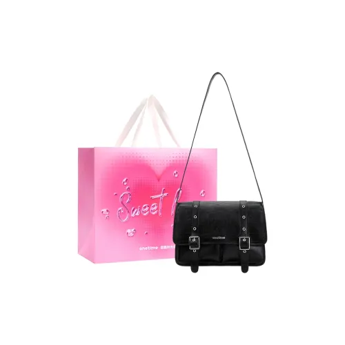 ONE TIME Synthetic Leather Workwear Messenger Bag, Shoulder Bag Women's Punk Black
