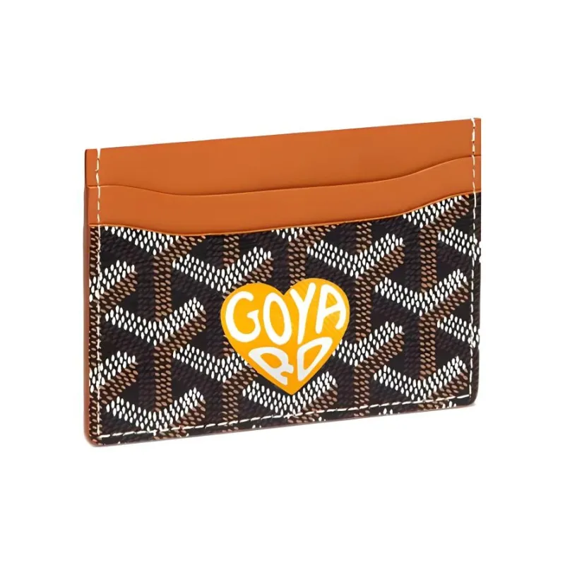 GOYARD Saint-Sulpice Canvas With Leather Dog's Teeth Card Clip Card Holder Unisex Tan & Yellow Small Heart-0