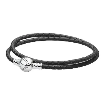 Pandora Moments Double Black Leather Bracelet