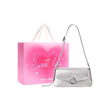 ONE TIME Synthetic Leather Handbag, Shoulder Bag, Crossbody Bag Regular Medium Size Women's Metallic Silver/Black