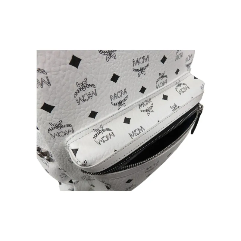 MCM Stark Backpack Visetos Side Studs Medium White-4