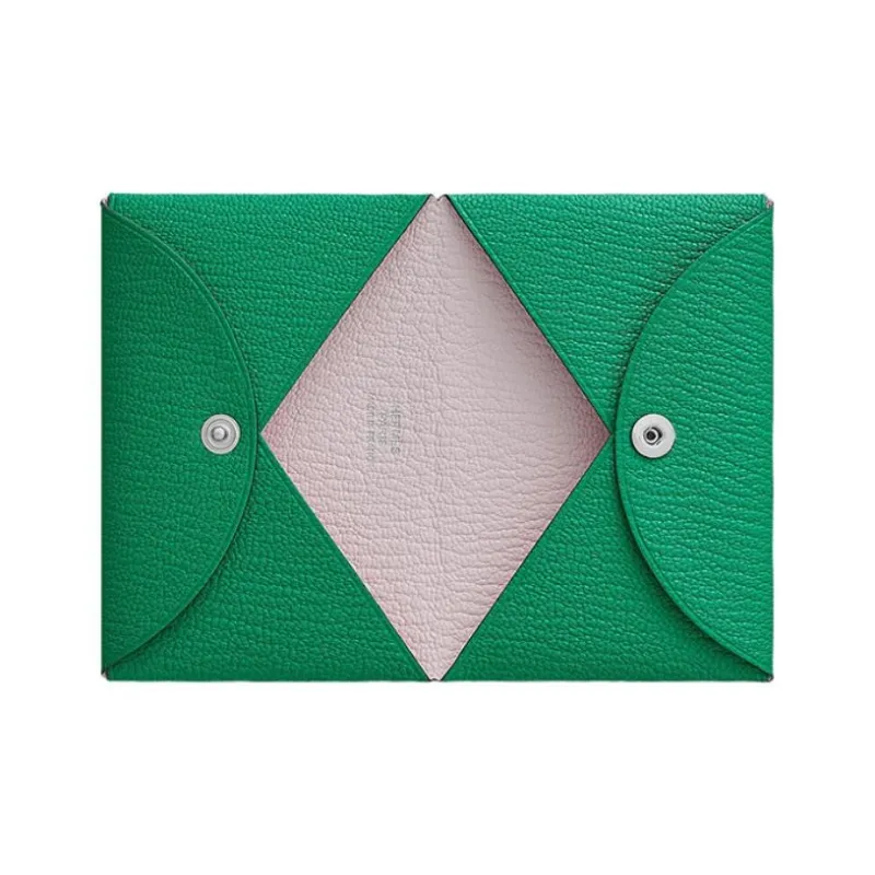 HERMES Calvi Mysore Goat Skin Wallet Coin Purse Card Holder Women's Mint Green/Light Purple-1