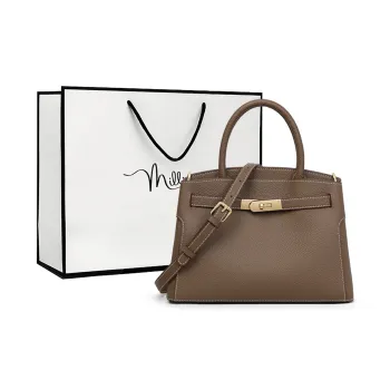 MILLIE'S Cow Leather Birkin Bag, Shoulder Bag, Crossbody Bag, Handbag Regular Women's Khaki/Ecru