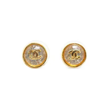 CHANEL 1999 Mini Plated And Resin Cc Push Back Costume Earrings