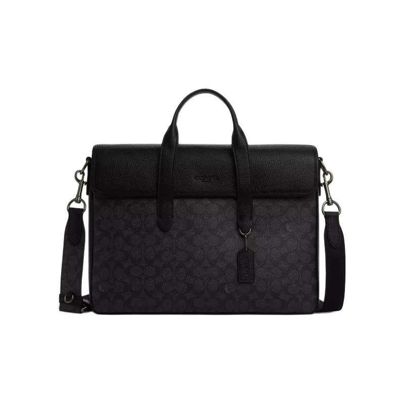 COACH Sullivan Coated Canvas Shoulder Bag Crossbody Bag Handbag Large Size Men's Black Gray Color-0