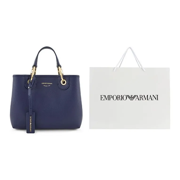 EMPORIO ARMANI Pu Synthetic Leather Tote Bag, Shopping Bag, Shoulder Bag, Crossbody Bag, Handbag Women's Blue-6