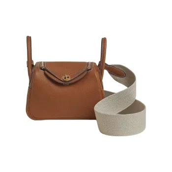 HERMES Lindy Barénia Leather One Shoulder Handbag Mini Women's Brown