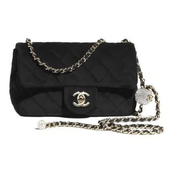 CHANEL Small Gold Ball Classic Flap CF Velour Flap Bag, Shoulder Bag, Crossbody Bag Women's Black