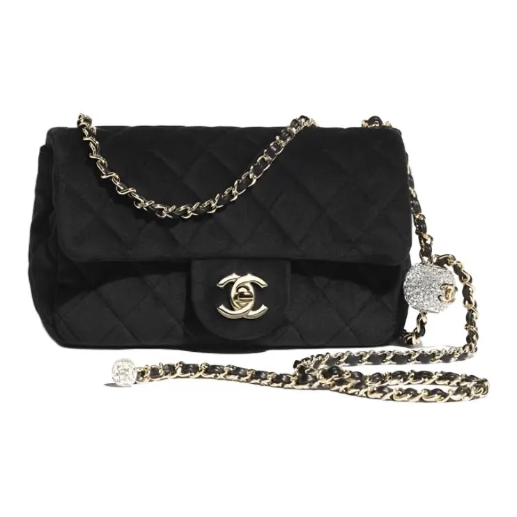 CHANEL Small Gold Ball Classic Flap CF Velour Flap Bag, Shoulder Bag, Crossbody Bag Women's Black-0
