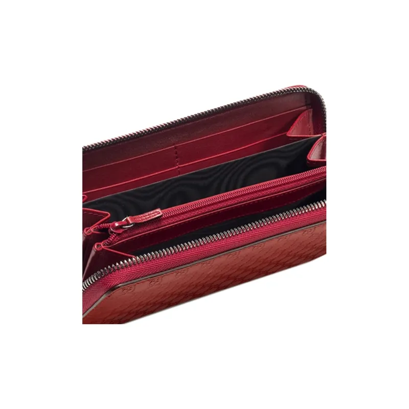 GUCCI Cow Leather Long Zip Closure Wallet Women's Red-4