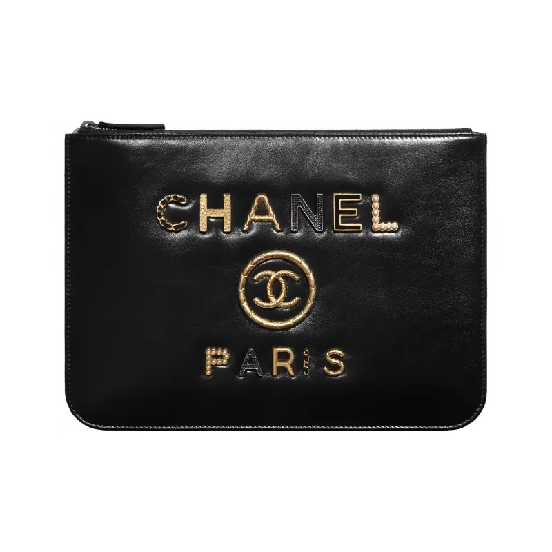 CHANEL Calfskin With Crystal Pearl With Water Crystal With Enamel Clutch Women's Black-0