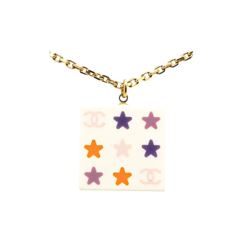 CHANEL 2003 Resin Square Pendant Costume Necklace-0