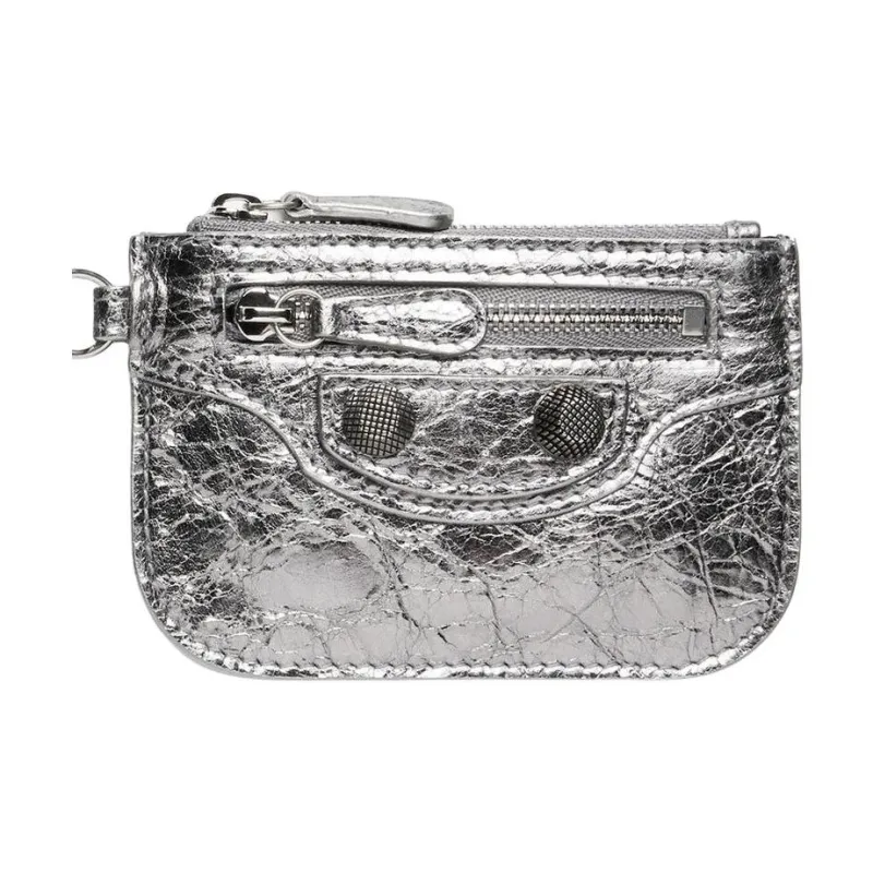 Balenciaga Le Cagole Lambskin Card Holder Wallet Coin Purses Women's Silver-2