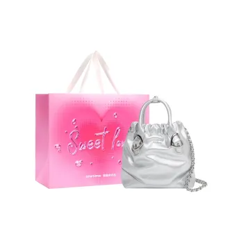 ONE TIME Synthetic Leather Heart Pin Buckle Handbag, Shoulder Bag Medium Size Women's Metallic Silver ,