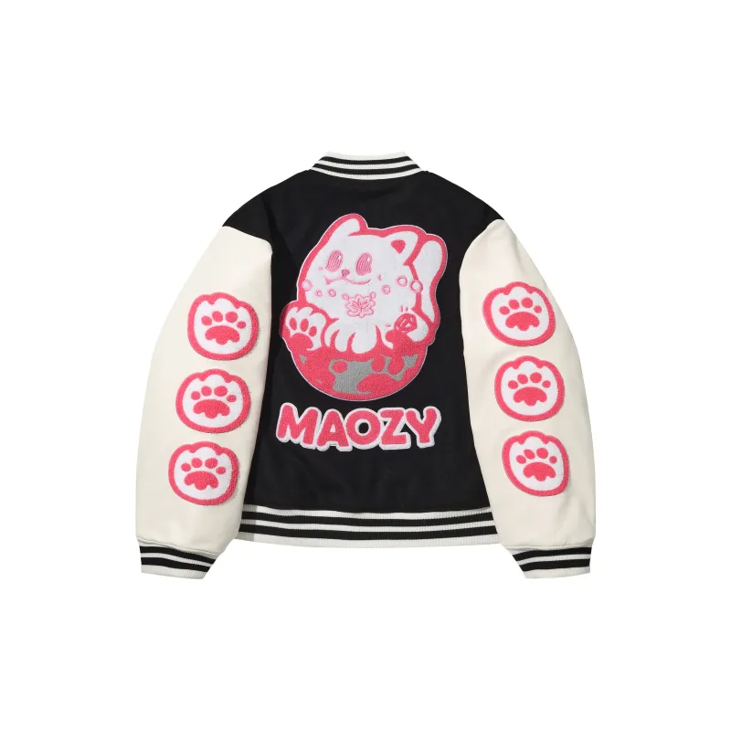 MAOZY Baseball Jacket Unisex Black White-1