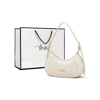 MILLIE'S Cow Leather With Synthetic Leather Underarm Shoulder Bag, Baguette Bag, Crescent Bag Regular Women's Ecru