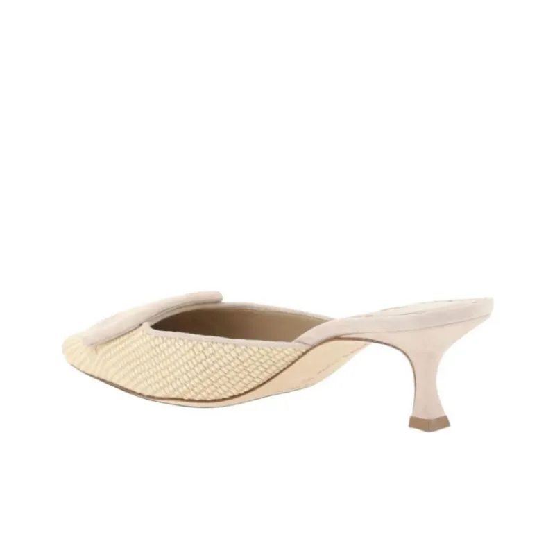 MANOLO BLAHNIK Maysalebi Closed Toe Slippers 5cm Women's Beige-4